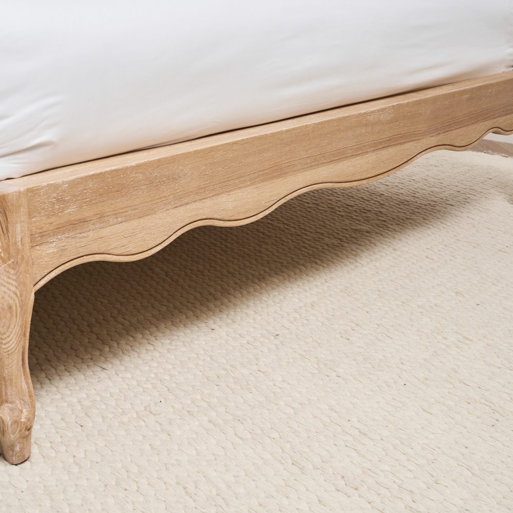 Clementine Whitewash Oak Upholstered Low Foot Board Bed - Double - Image 7