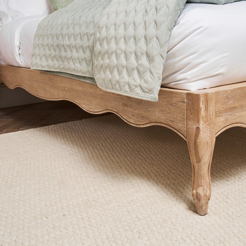 Clementine Whitewash Oak Upholstered Low Foot Board Bed - King - Image 6