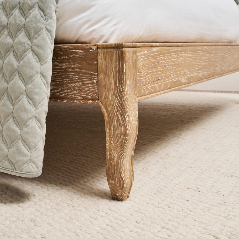 Sophie French Limed Oak Upholstered Curved Low Foot Board Bed - King Size - Image 9