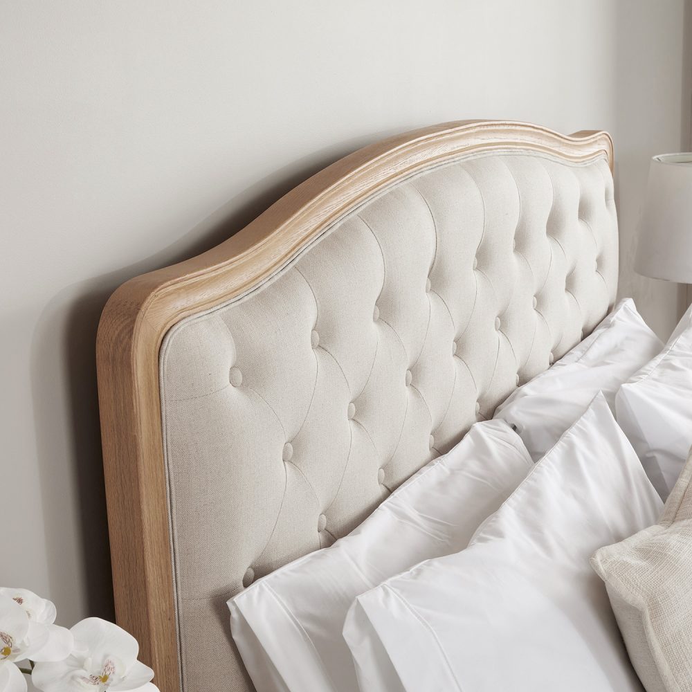 Celeste French Light Oak Buttoned Upholstered High Foot Board Bed - Super King Size - Image 5
