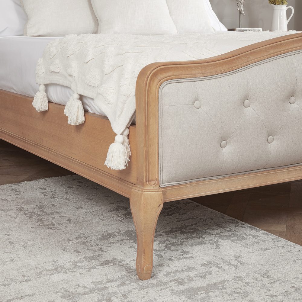 Celeste French Light Oak Buttoned Upholstered High Foot Board Bed - Super King Size - Image 4