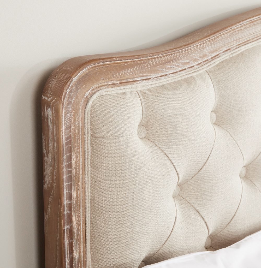 Arielle French Limed Ash Buttoned Upholstered Bed - King Size - Image 5