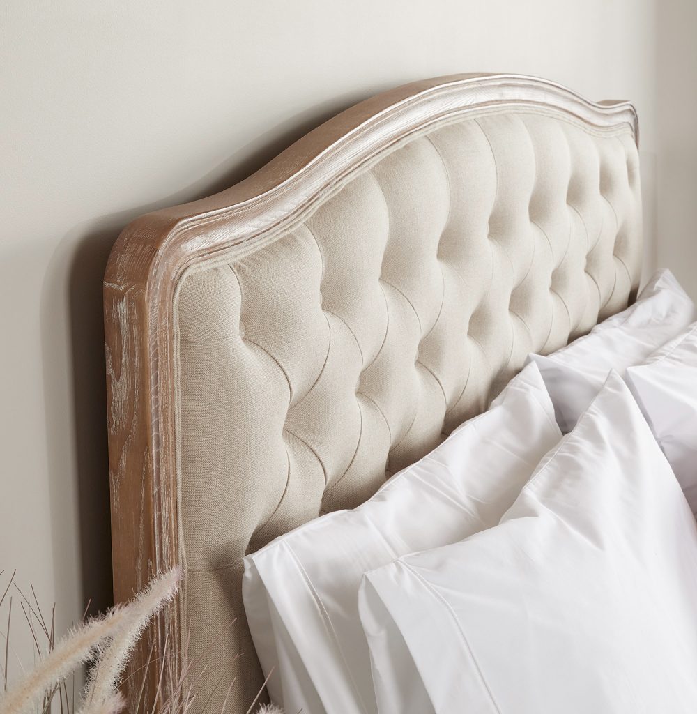 Arielle French Limed Ash Buttoned Upholstered Bed - King Size - Image 4