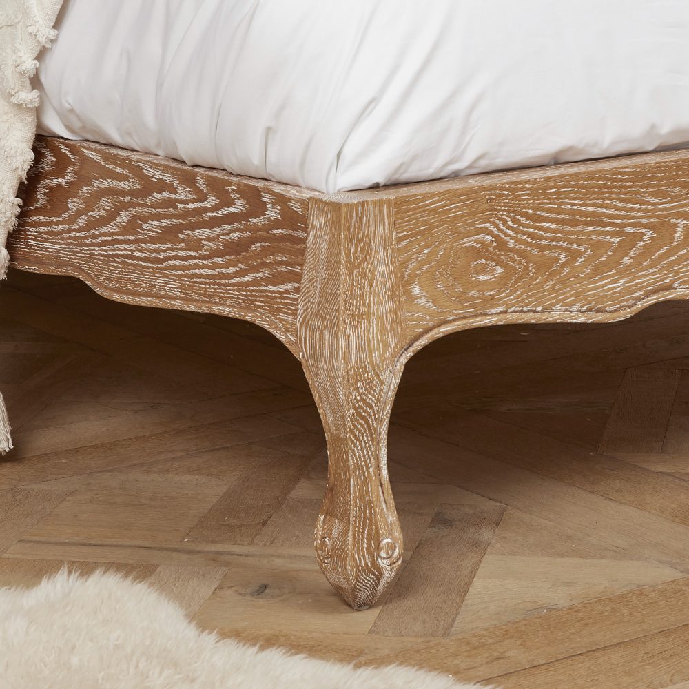 Eléa French Limed Oak Upholstered Button Back Low Foot Board Bed - King Size - Image 7