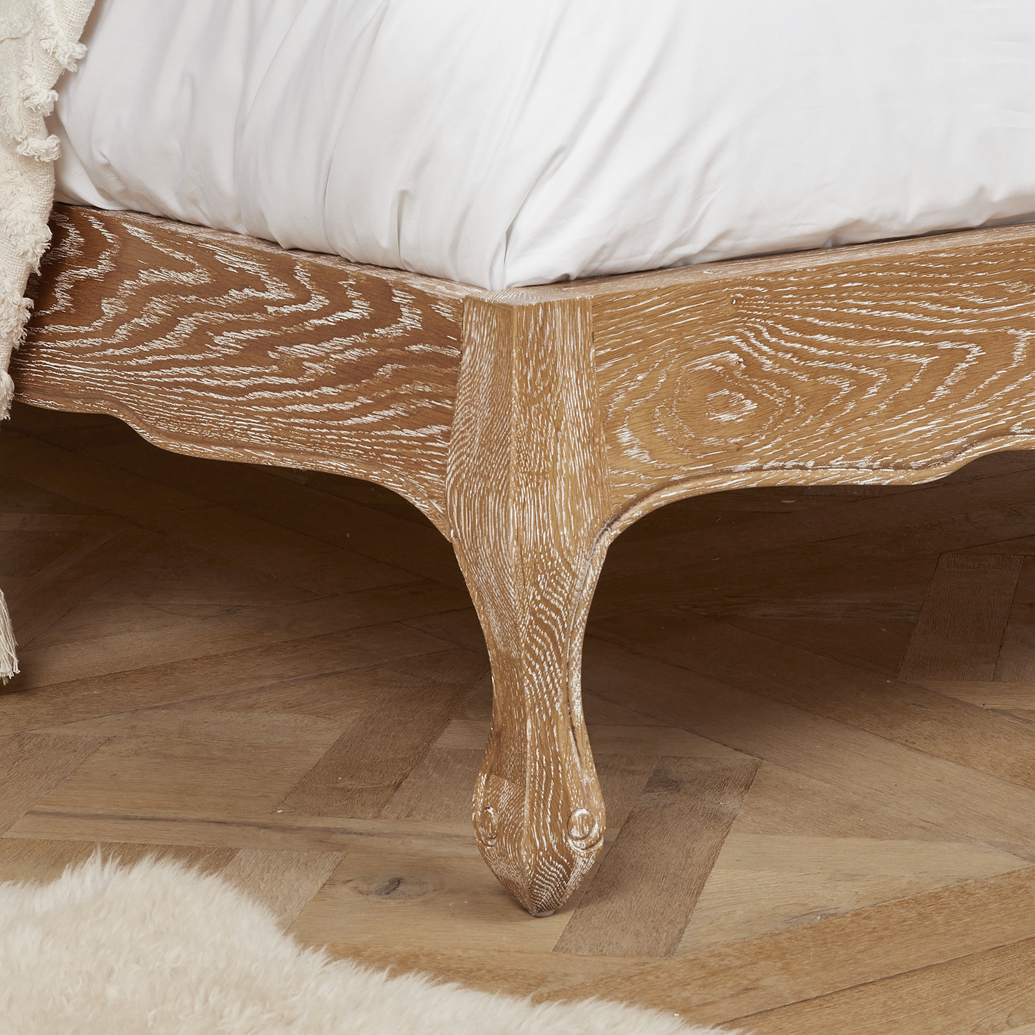 El a French Weathered Limed Oak Upholstered Button Back Low Foot
