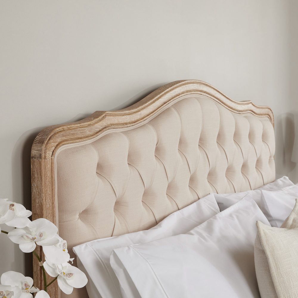 Eléa French Limed Oak Upholstered Button Back Low Foot Board Bed - King Size - Image 4