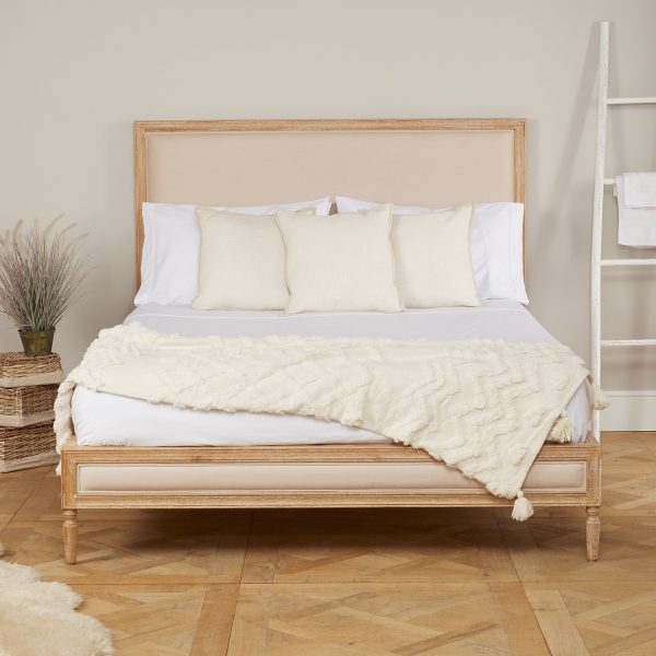 French Whitewash Oak Upholstered Low Foot Board Bed – King