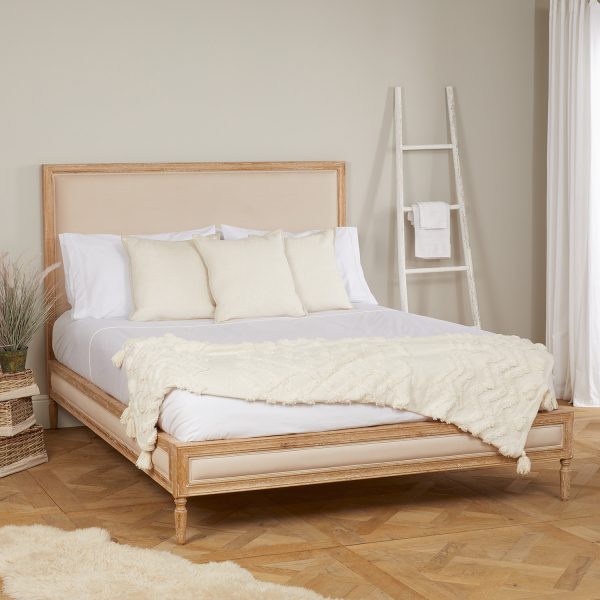 French Whitewash Oak Upholstered Low Foot Board Bed – King