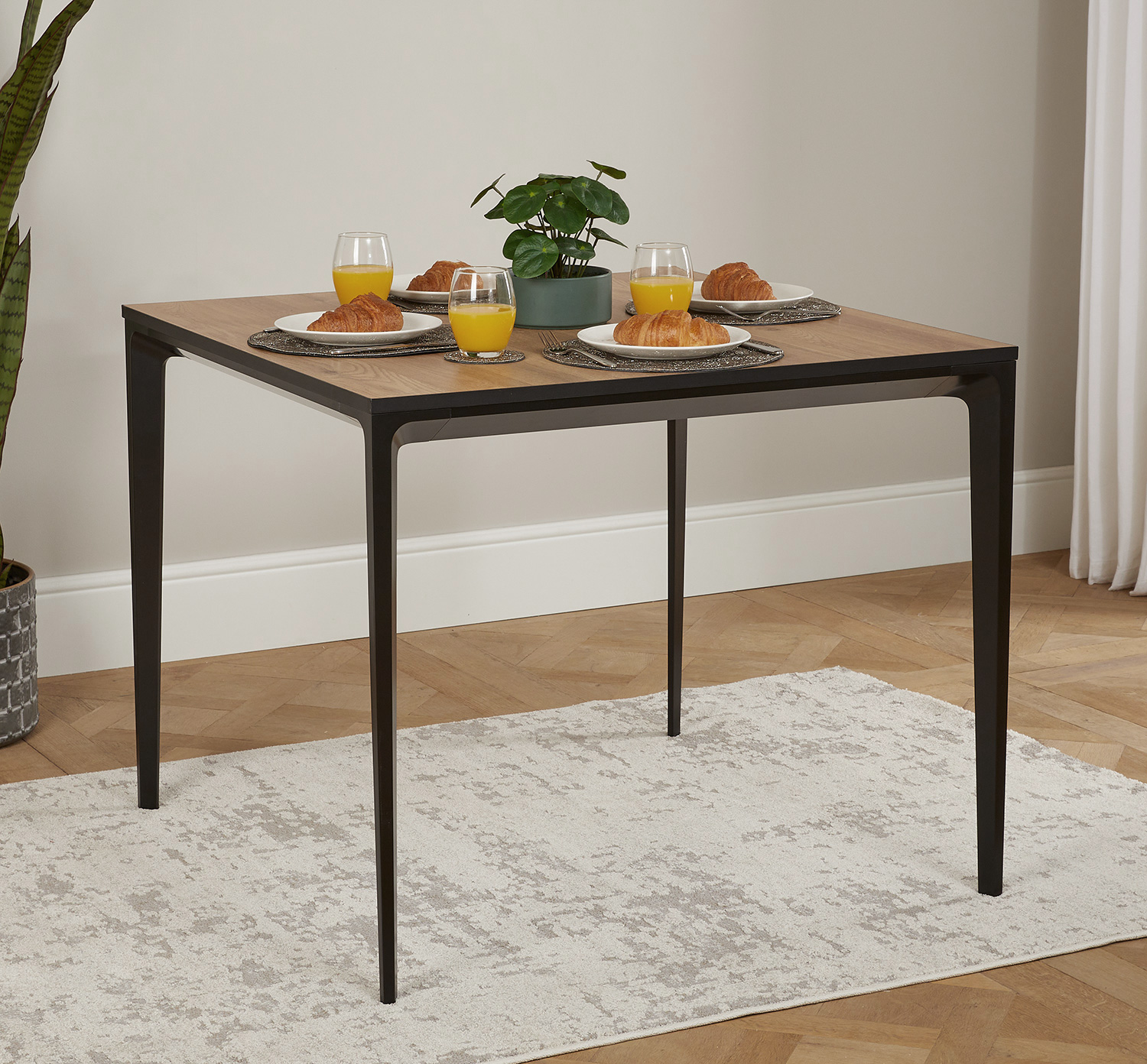 Bellagio 90cm Natural Oak Melamine Square Dining Table with Black Contemporary Base