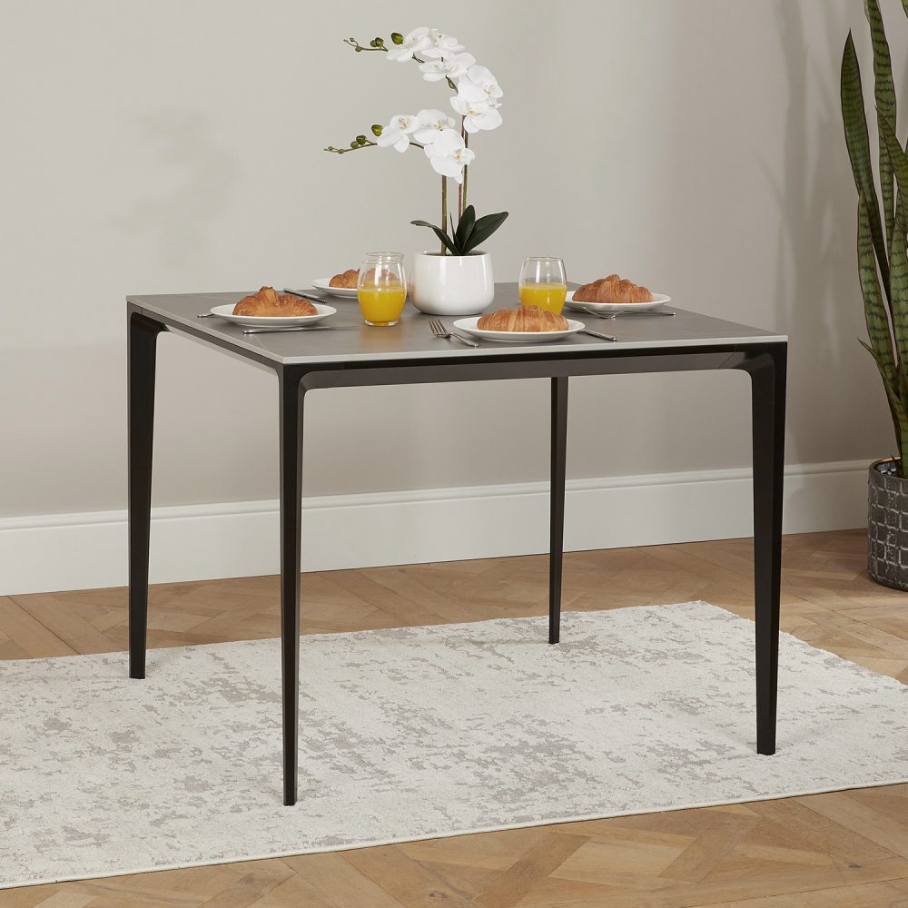 Bellagio 90cm Grey Sintered Stone Square Dining Table with Black Contemporary Base