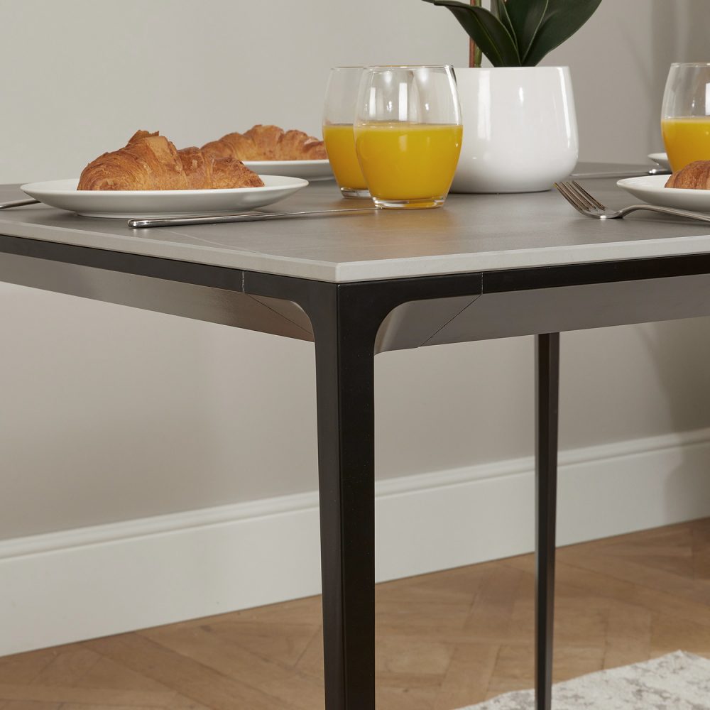 Bellagio 90cm Grey Sintered Stone Square Dining Table with Black Contemporary Base - Image 3