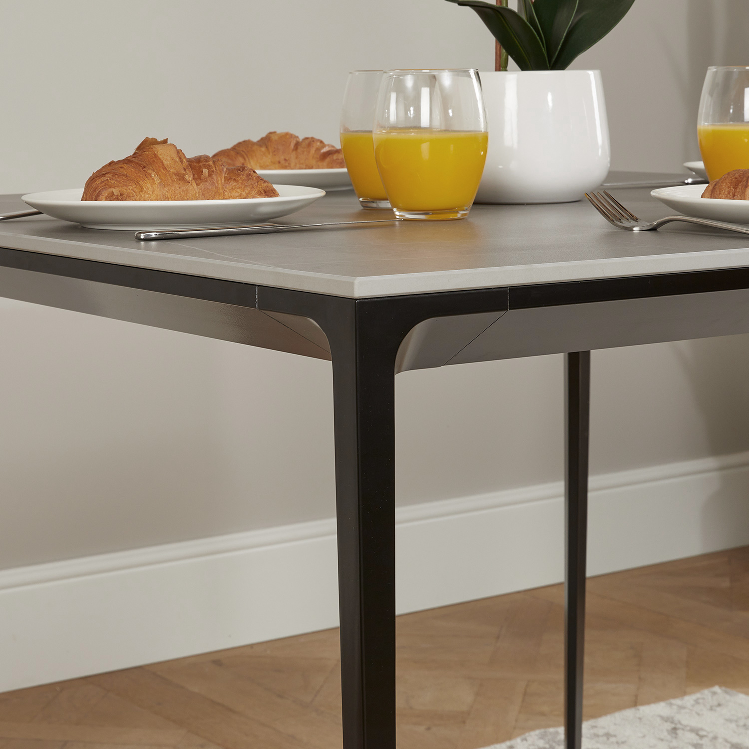 Bellagio 90cm Grey Sintered Stone Square Dining Table with Black Contemporary Base