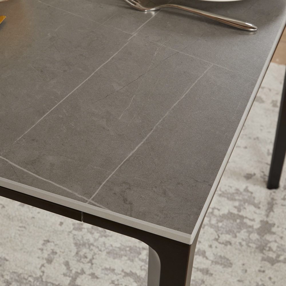 Bellagio 90cm Square Grey Sintered Stone Dining Table with 4 x Leo Grey Dining Chairs - Image 5