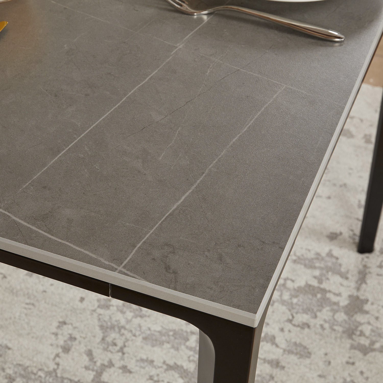 Bellagio 90cm Square Grey Sintered Stone Dining Table Set with 4 x Camila Grey/Tan Dining Chairs