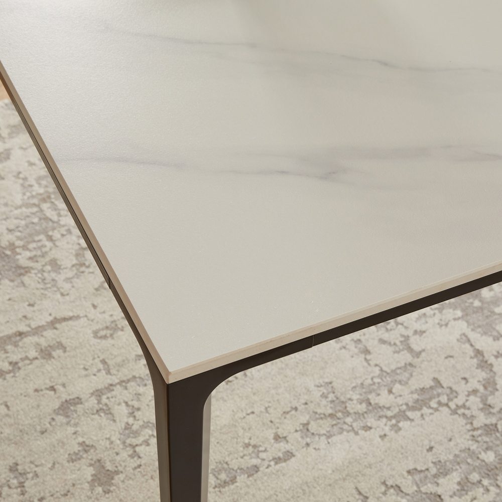 Bellagio 90cm Square White Sintered Stone Dining Table with 4 x Leo Grey Dining Chairs - Image 4