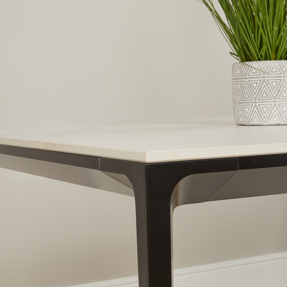 Bellagio 90cm Square White Sintered Stone Dining Table with 4 x Leo Grey Dining Chairs - Image 5