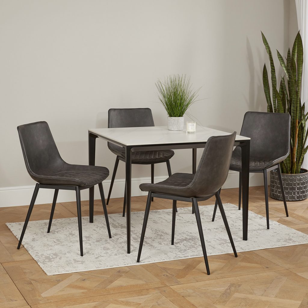 Bellagio Square Contemporary Sintered Stone Dining Table Set
