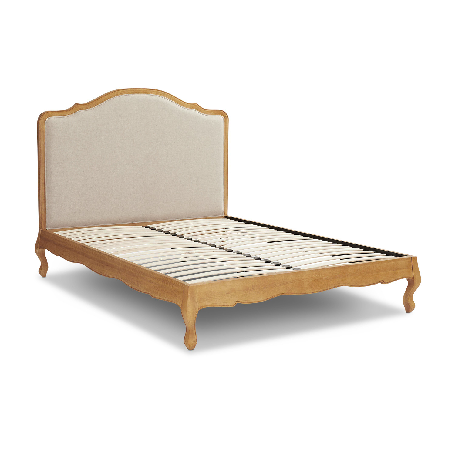 Clearance Price – Alice French Oak Upholstered Low Foot Board Bed – Double Size