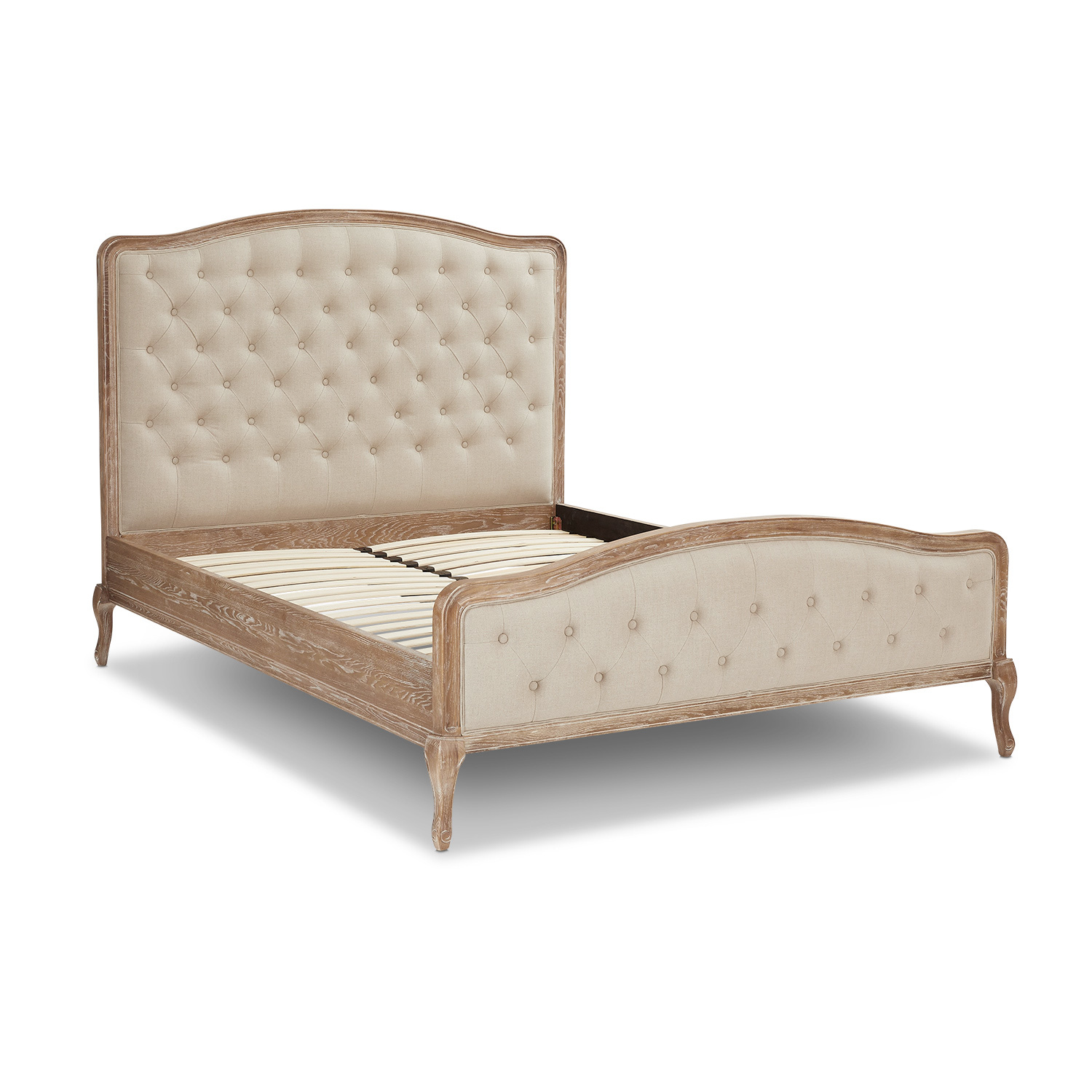 Arielle French Weathered Limed Ash Buttoned Upholstered High Foot Board Bed – Super King Size