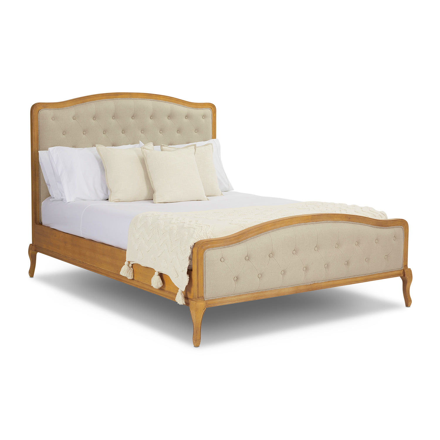 Clearance Price – Celeste French Oak Buttoned Upholstered High Foot Board Bed – King Size