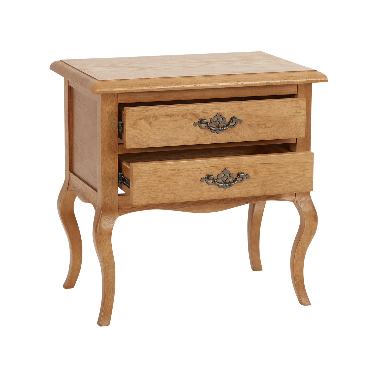 French Oak Two Drawer Bedside Table