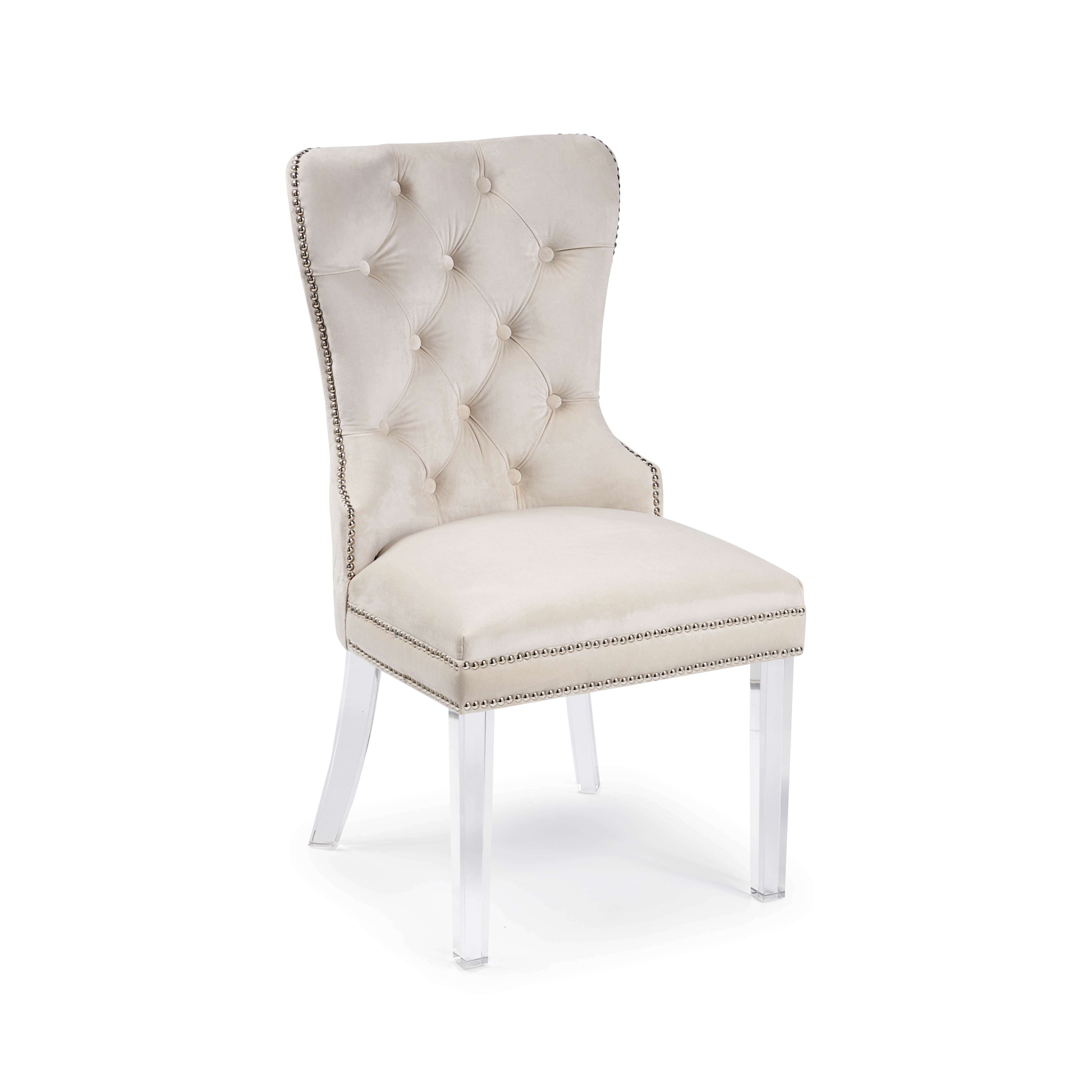 Hale Cream Quilted Brushed Velvet Studded & Hoop Dining Chair with
