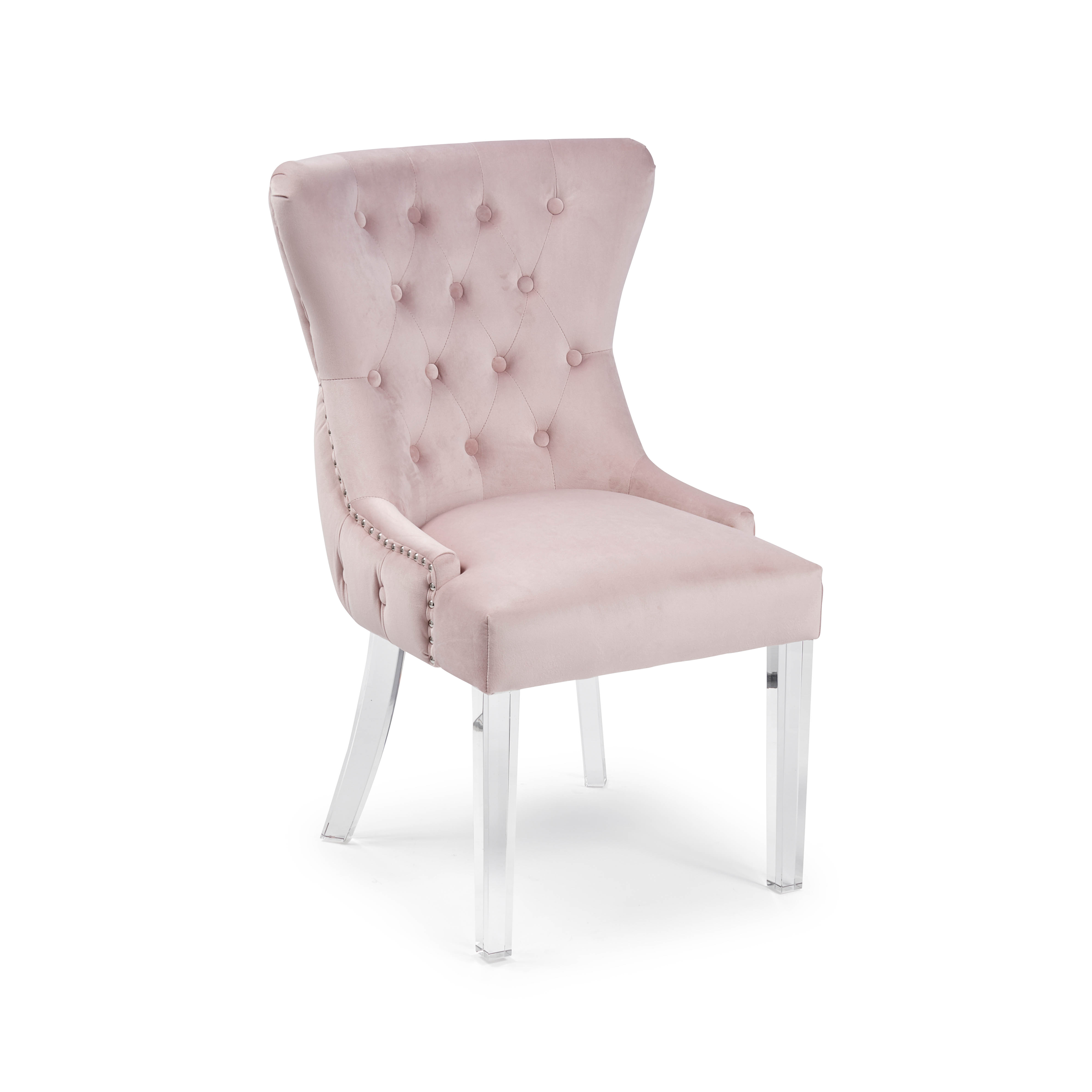 knightsbridge buttoned brushed velvet dining chair in pink