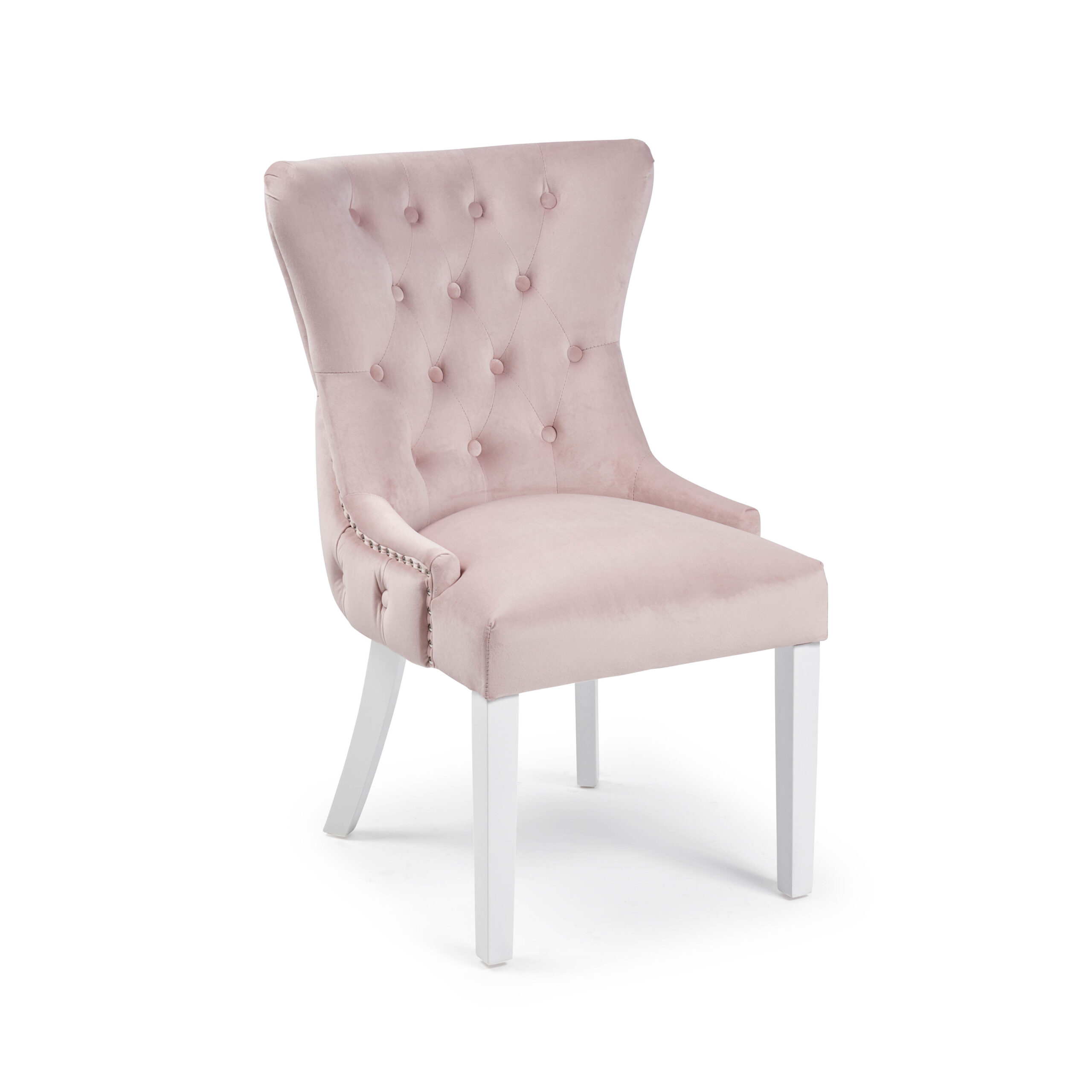 Knightsbridge Buttoned Brushed Velvet Dining Chair in Pink – White Legs