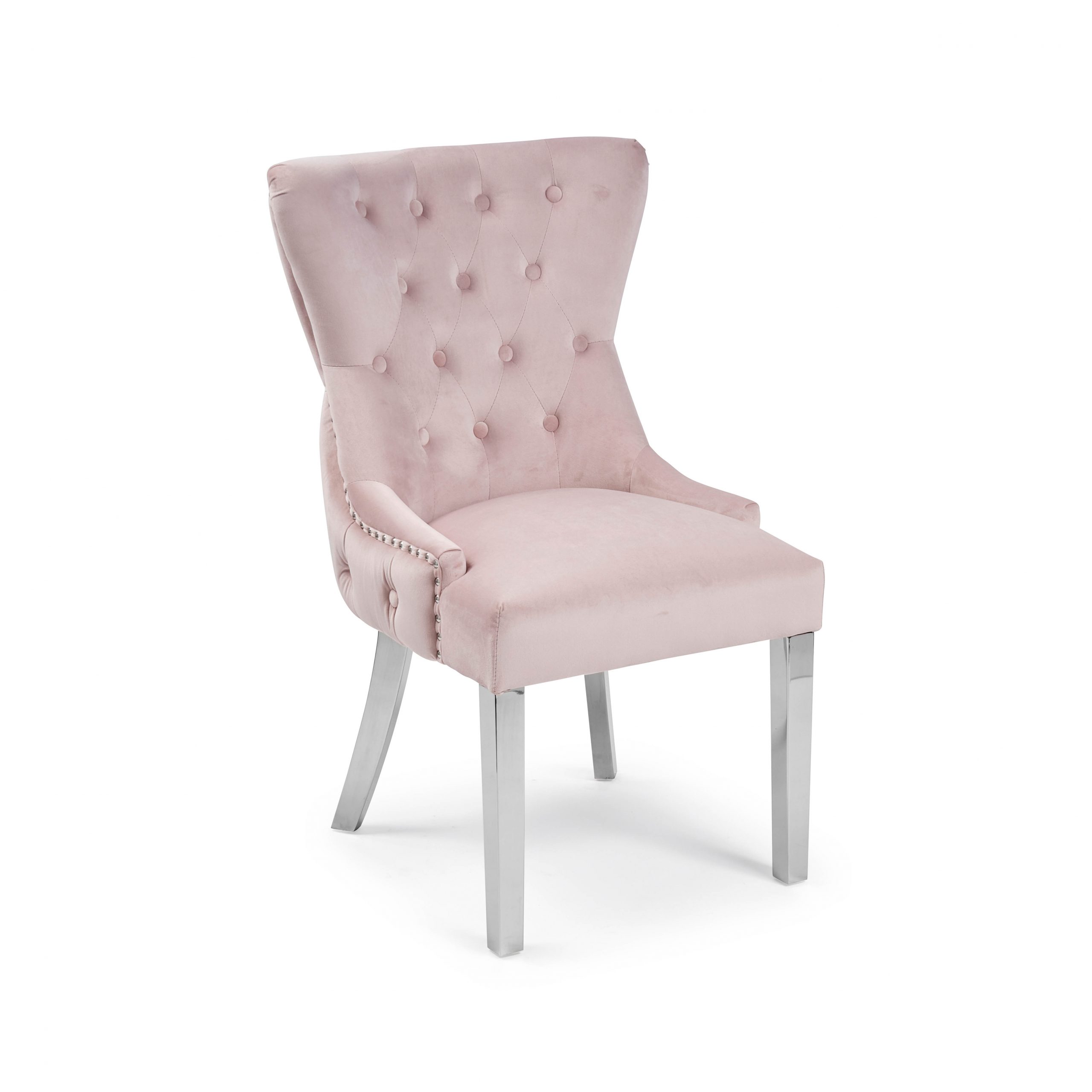 Knightsbridge Buttoned Pink Brushed Velvet Dining Chair – Steel Legs