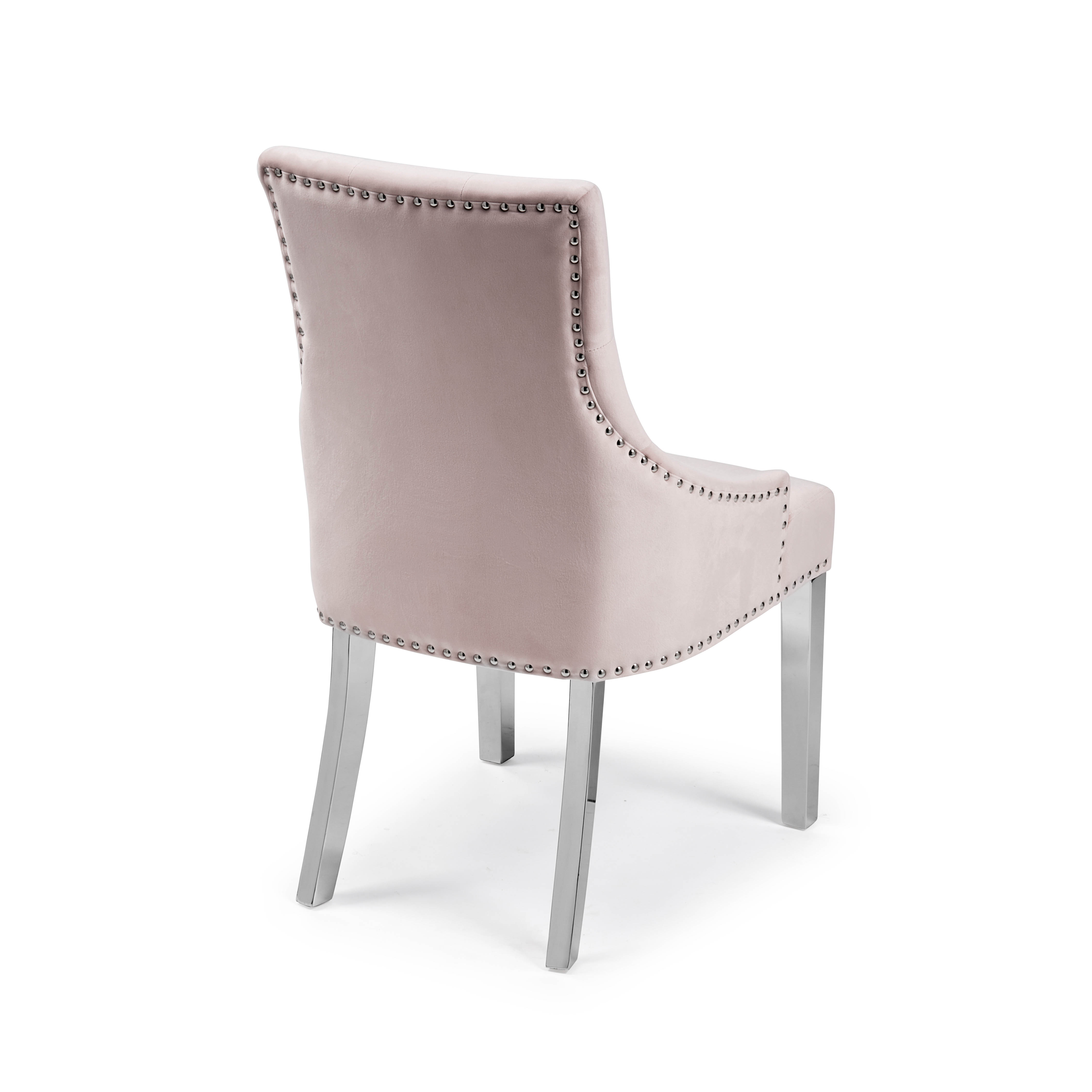 Chelsea Pink Brushed Velvet Upholstered Scoop Dining Chair – Steel Legs