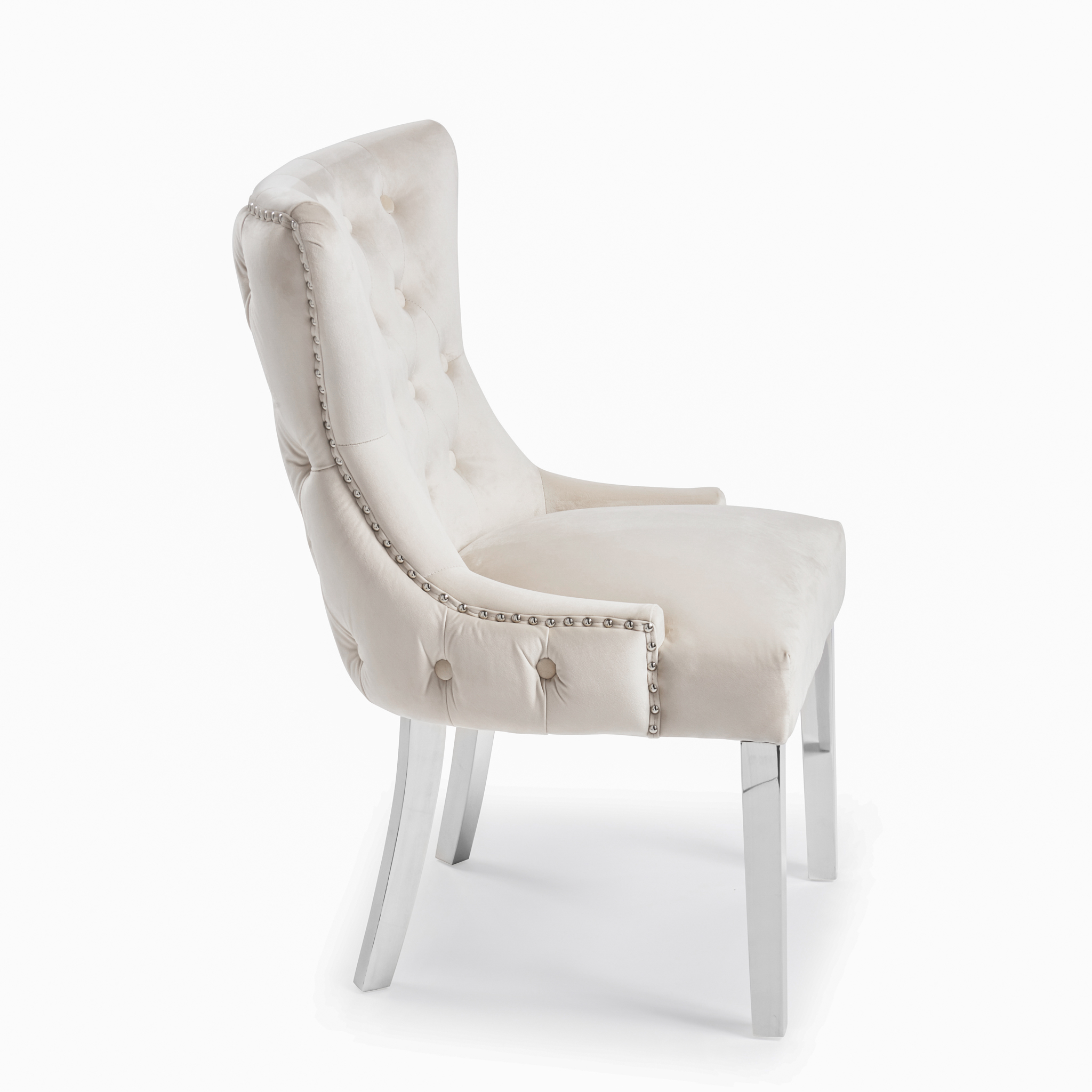 Knightsbridge Buttoned Brushed Velvet Dining Chair in Cream – Steel Legs