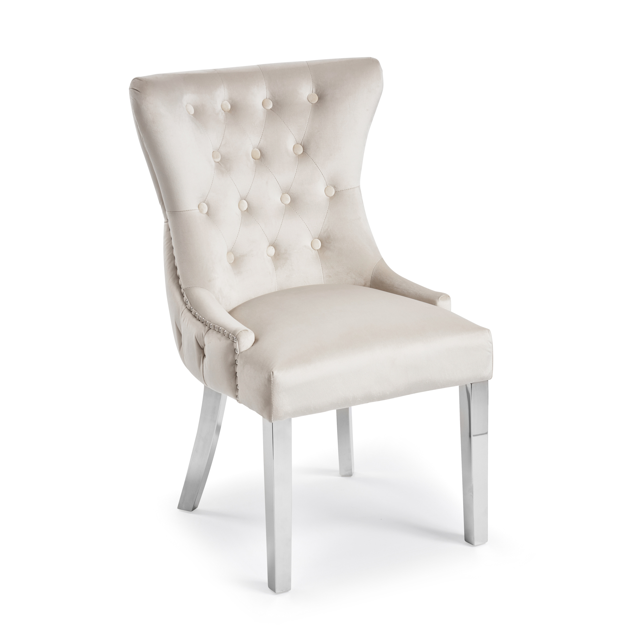 Knightsbridge Buttoned Brushed Velvet Dining Chair in Cream – Steel Legs