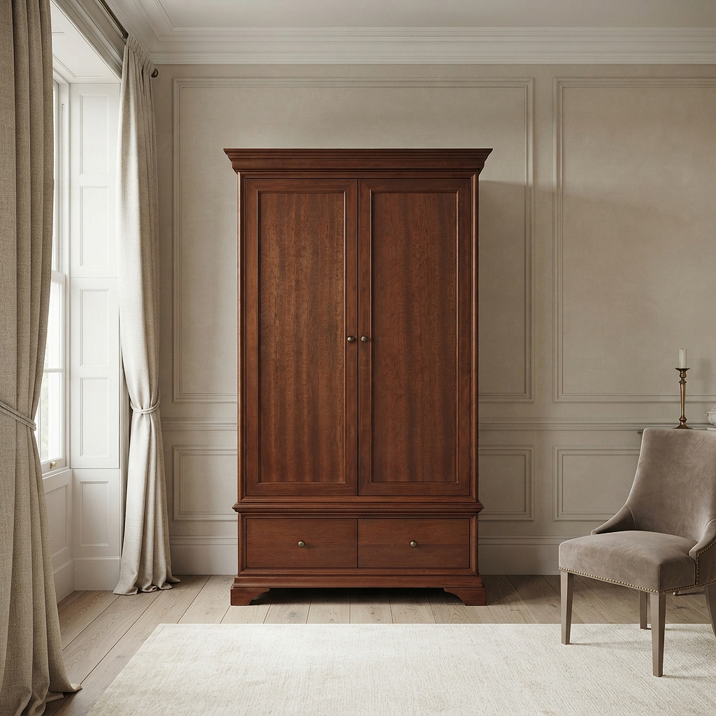 Hampton Mahogany Double Wardrobe Two Drawers