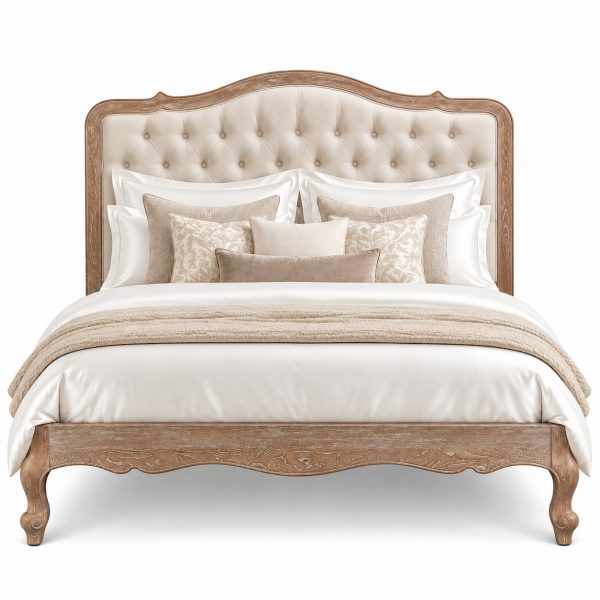 Eloise Limed Ash Button Upholstered Low Footboard Bed – Double