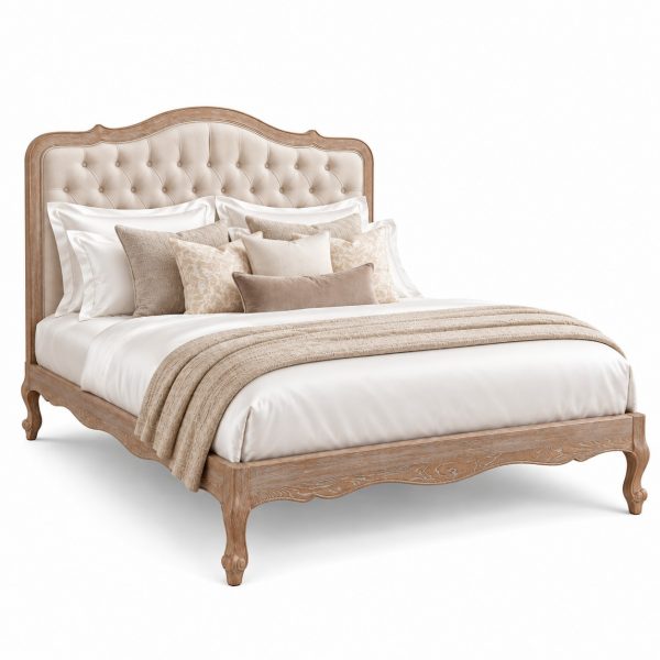 Eloise Limed Ash Button Upholstered Low Footboard Bed – Double