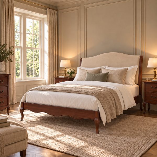Lille French Mahogany Upholstered Low Foot Board Bed – Double Size