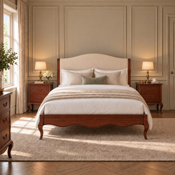 Lille French Mahogany Upholstered Low Foot Board Bed – Double Size