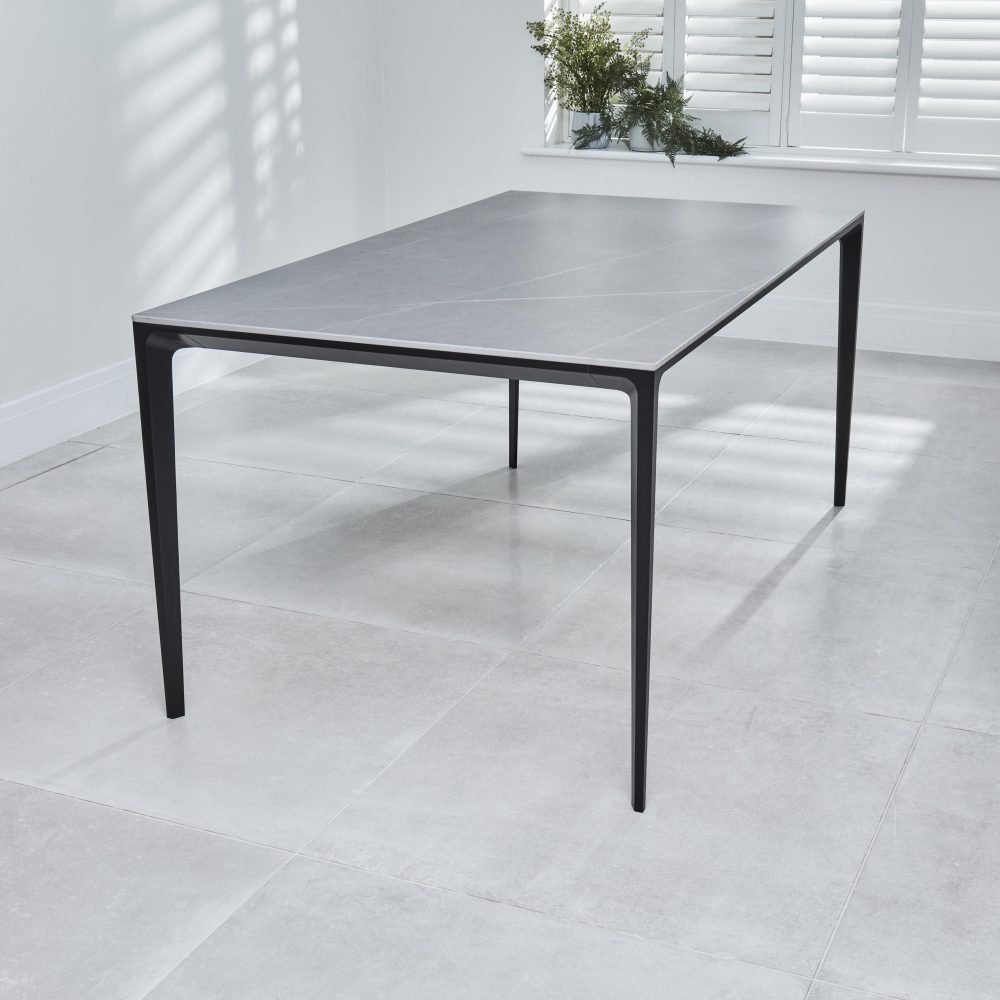 Bellagio 160cm Grey Sintered Stone Dining Table with Black Contemporary Base