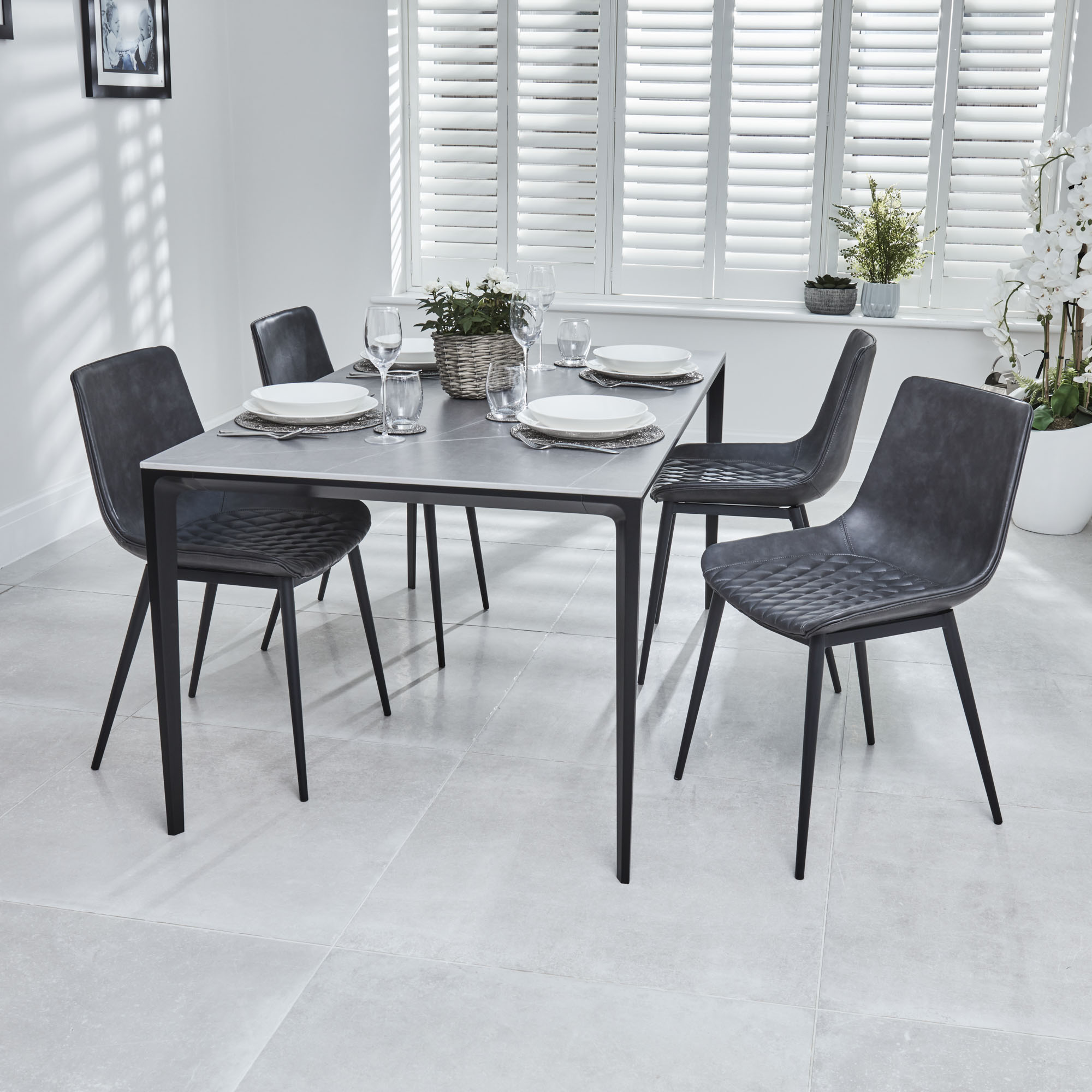 Bellagio 160cm Grey Sintered Stone Dining Table with Black Contemporary Base