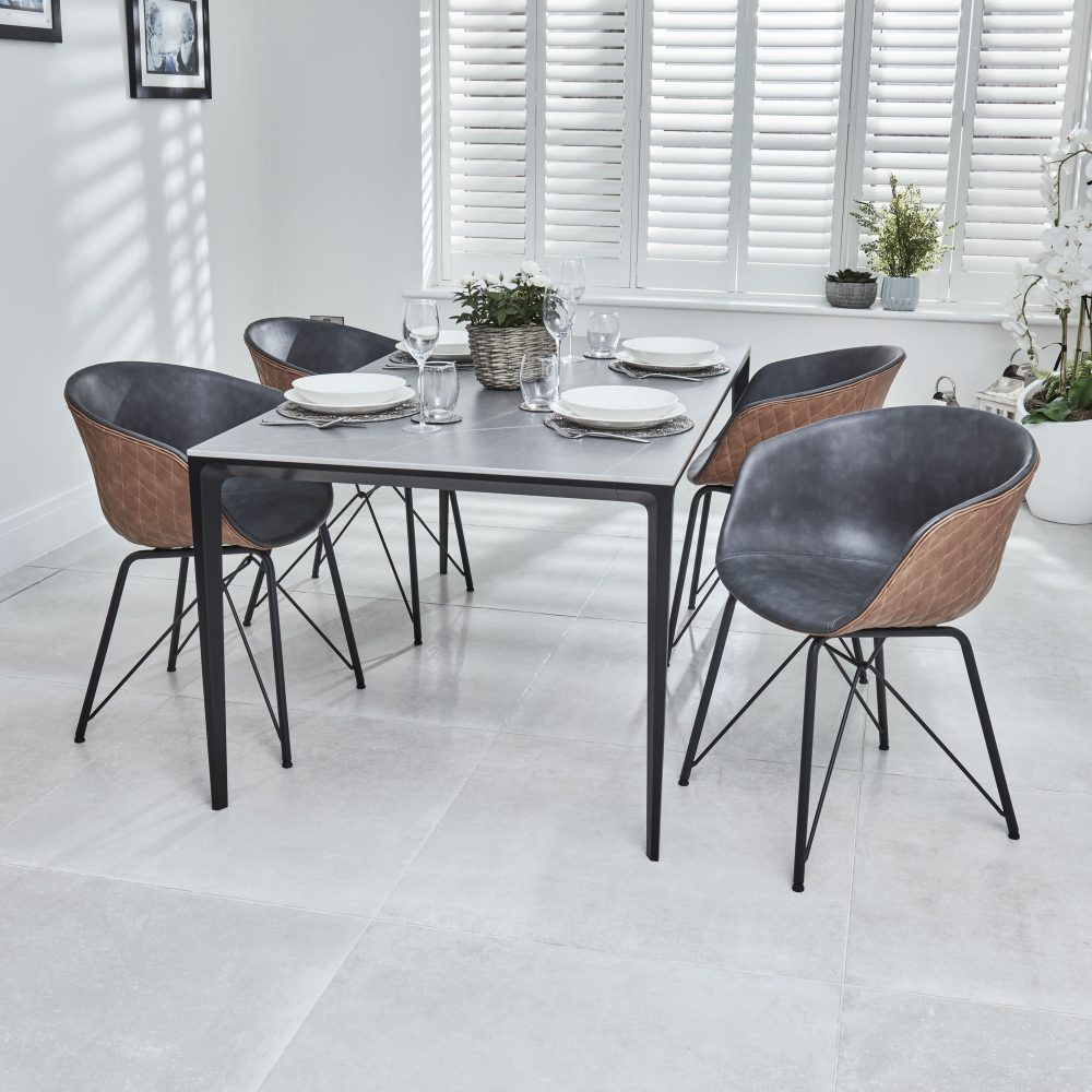 Bellagio 160cm Grey Sintered Stone Dining Table with Black Contemporary Base - Image 15