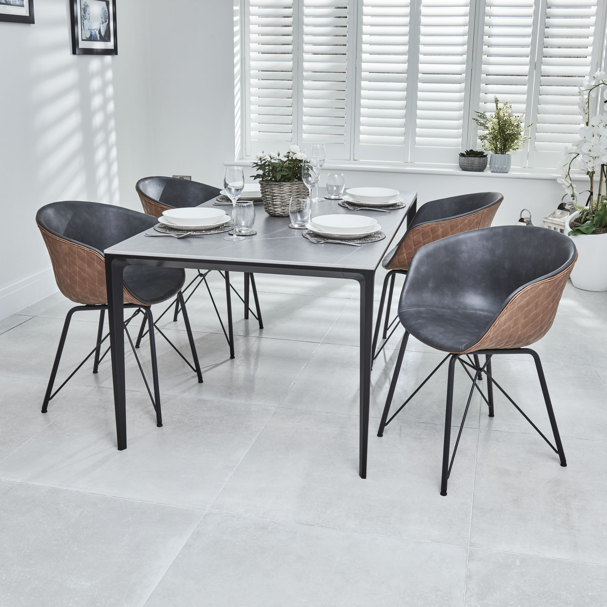 Bellagio 160cm Grey Sintered Stone Dining Table with Black Contemporary Base