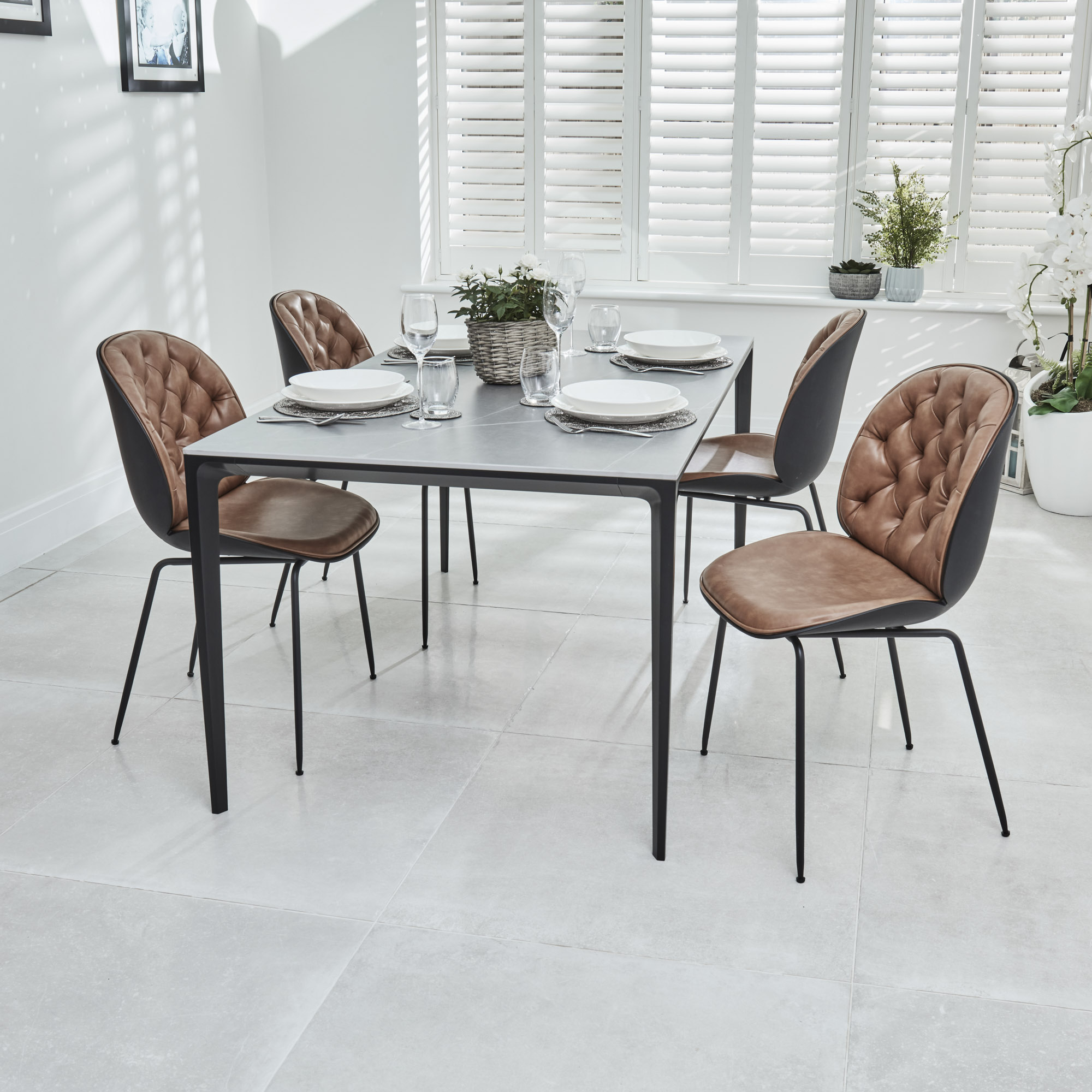 Bellagio 160cm Grey Sintered Stone Dining Table with Black Contemporary Base