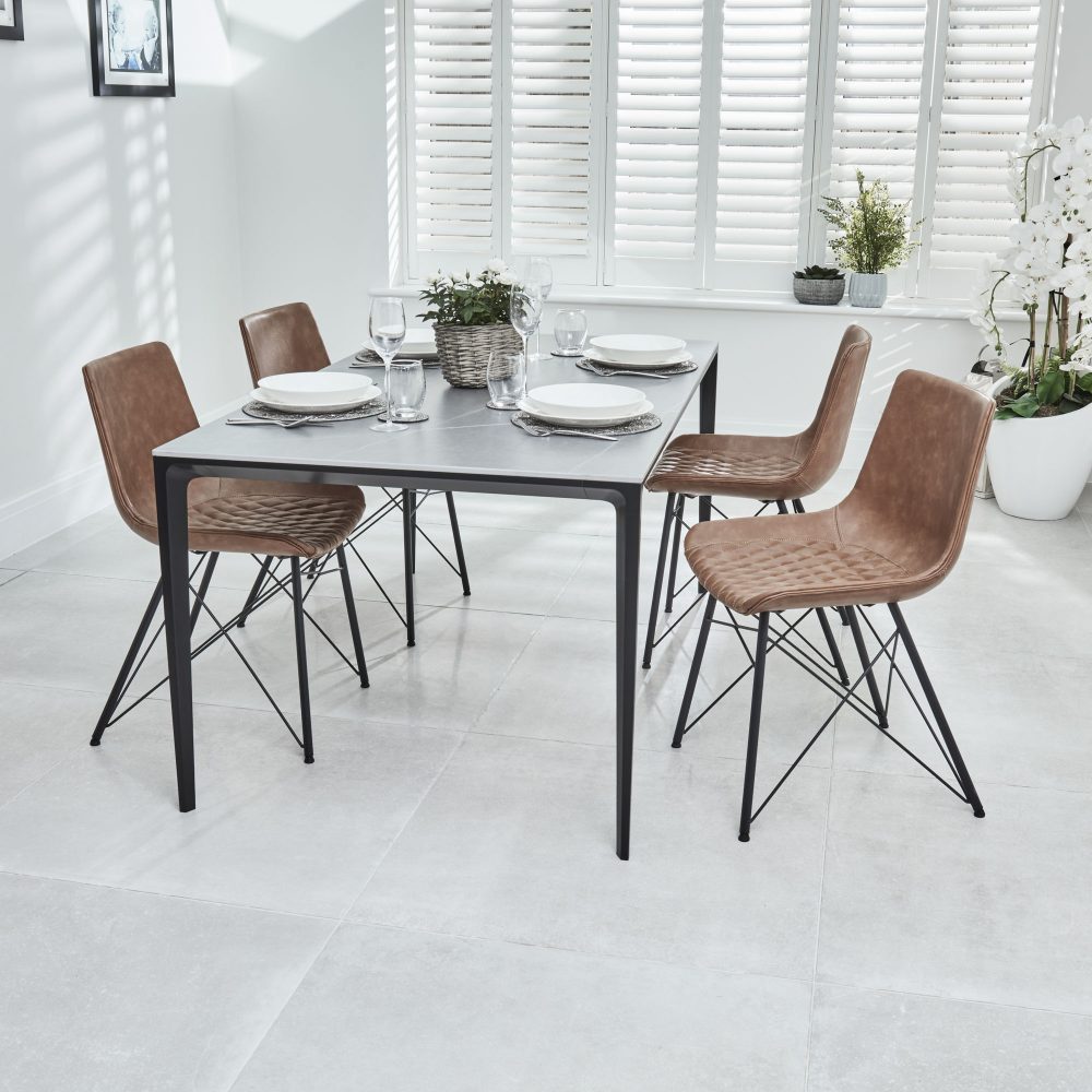 Bellagio 160cm Grey Sintered Stone Dining Table with Black Contemporary Base - Image 13