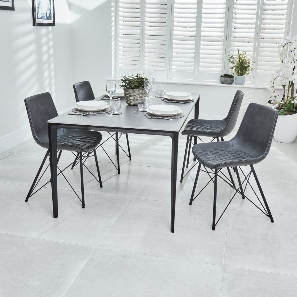 Bellagio 160cm Grey Sintered Stone Dining Table with Black Contemporary Base - Image 12