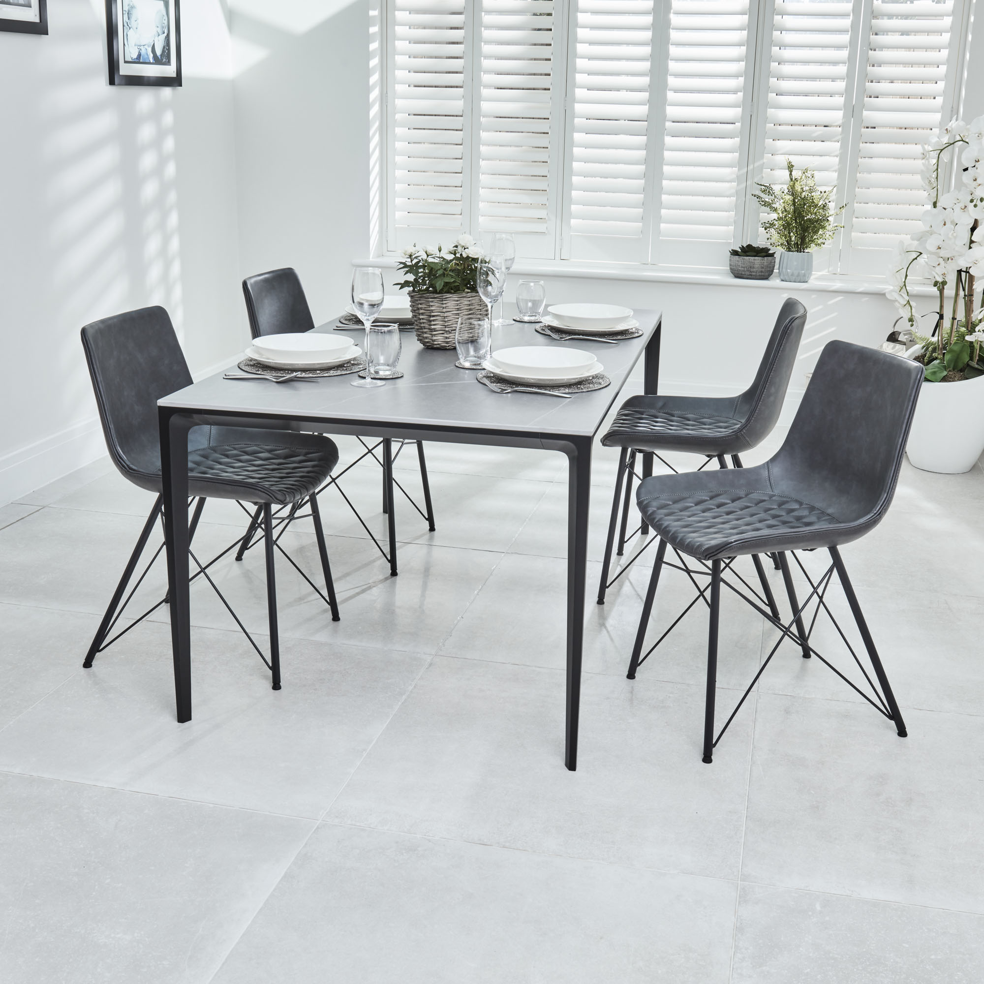 Bellagio 160cm Grey Sintered Stone Dining Table with Black Contemporary Base