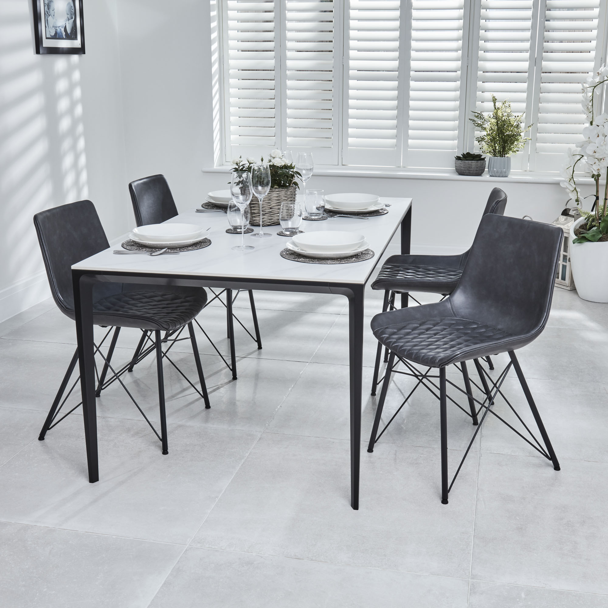 Bellagio 160cm White Sintered Stone Dining Table with Black Contemporary Base