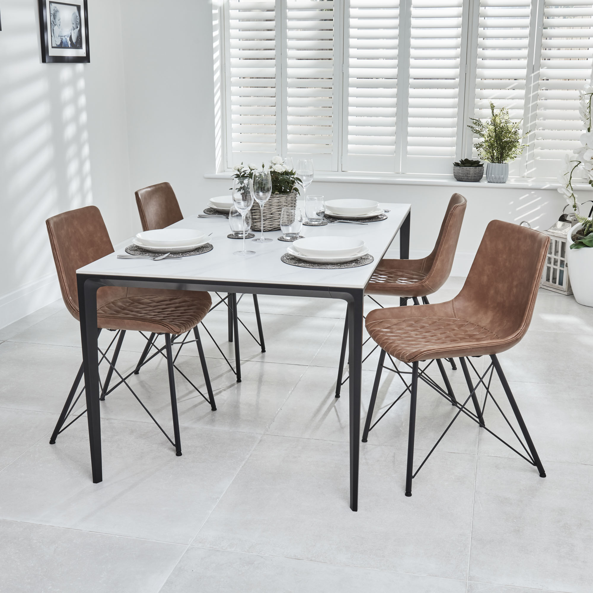 Bellagio 160cm White Sintered Stone Dining Table with Black Contemporary Base