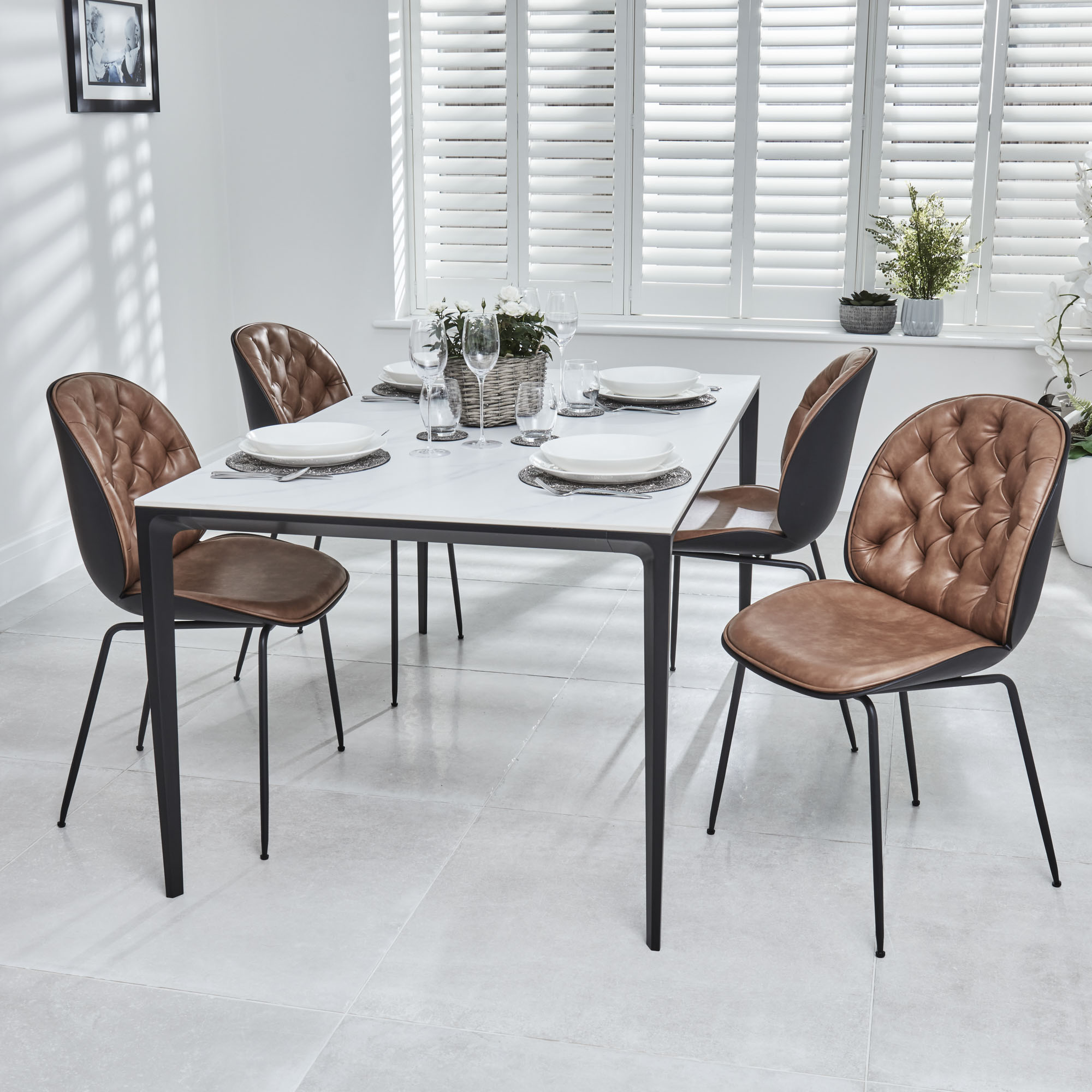 Bellagio 160cm White Sintered Stone Dining Table with Black Contemporary Base