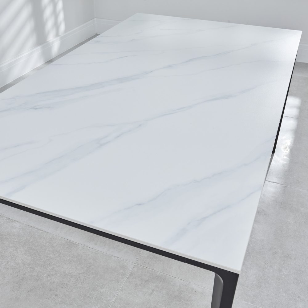 Bellagio 1.6M White Sintered Stone Dining Table Set with 4 x Camila Grey/Tan Dining Chairs - Image 11