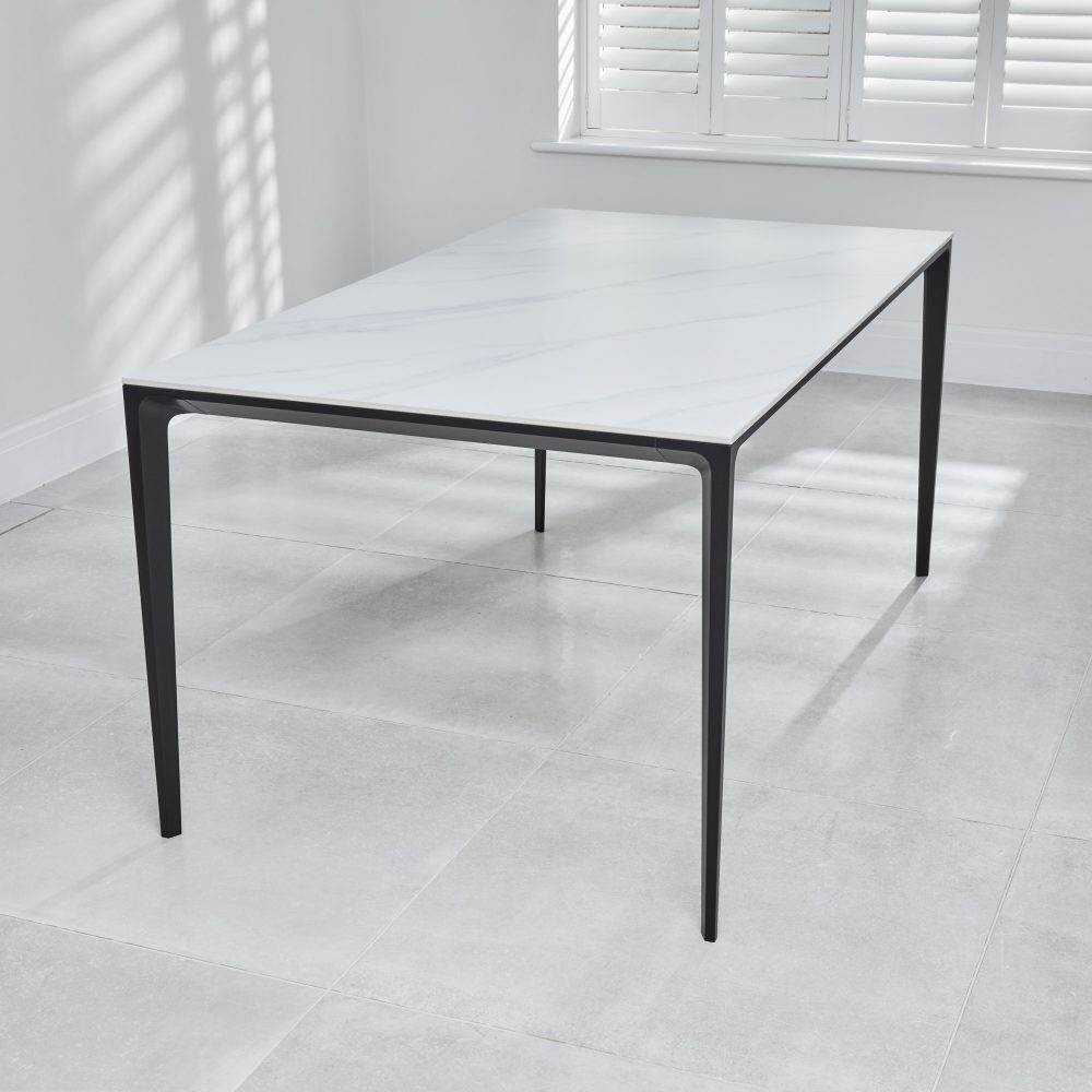Bellagio 1.6M White Sintered Stone Dining Table Set with 4 x Camila Grey/Tan Dining Chairs - Image 3